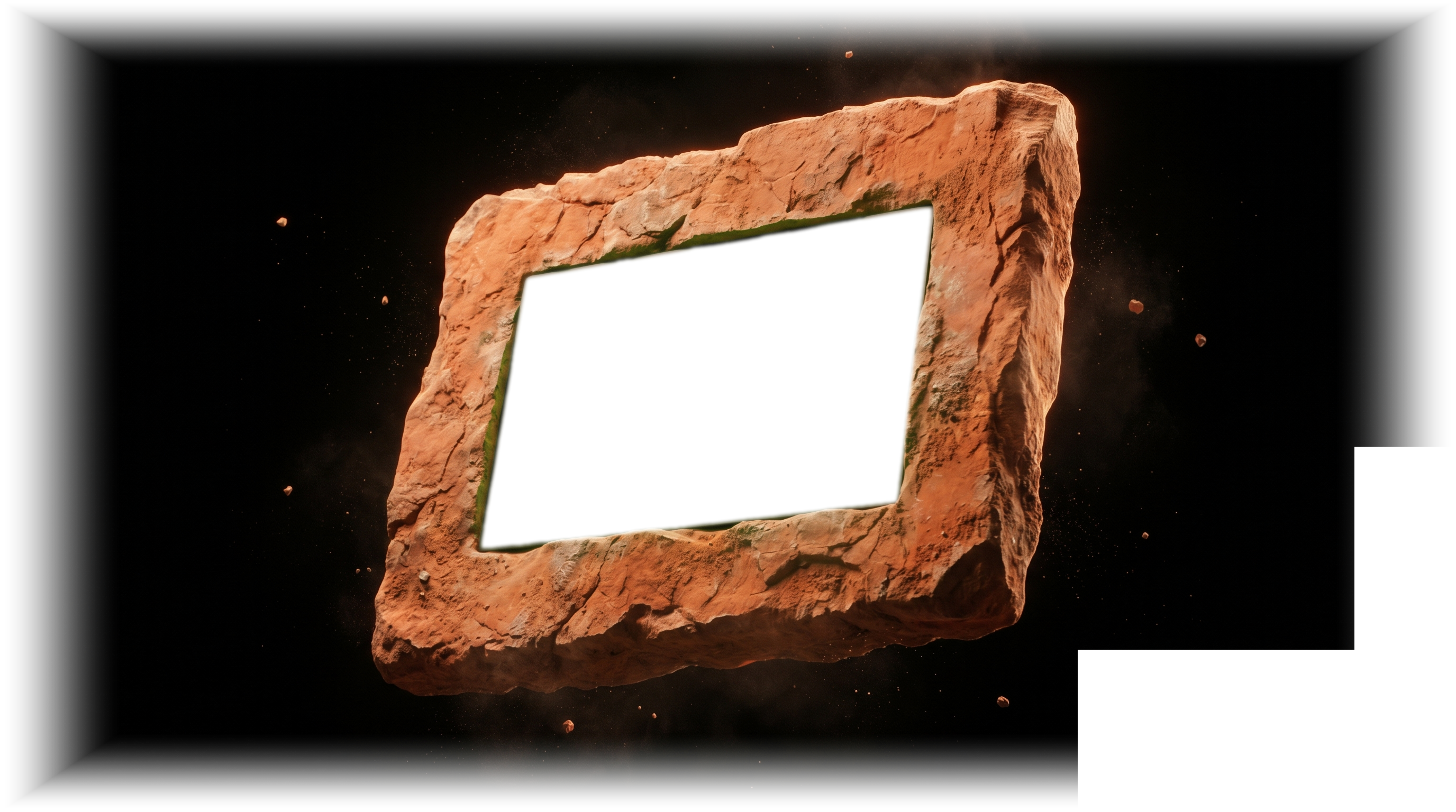 A floating Martian rock tablet showing Kevin Adams' artwork